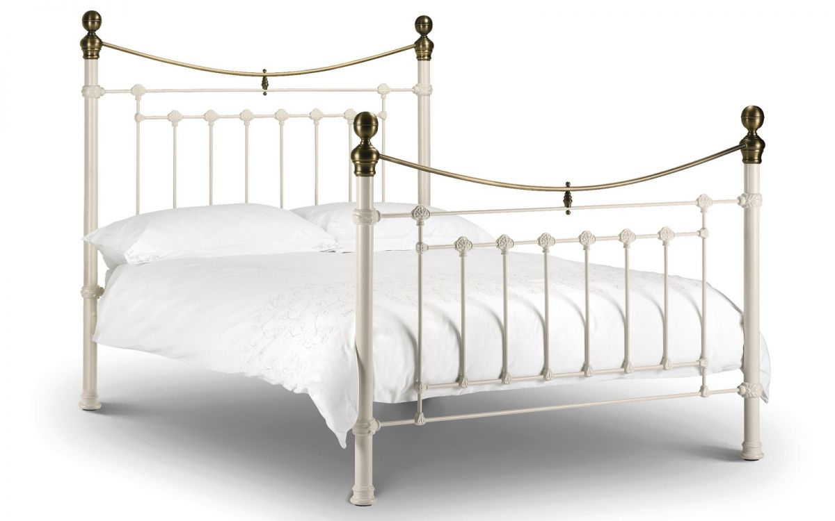 Victoria 135cm Double Bed - Stone White & Brass Julian Bowen