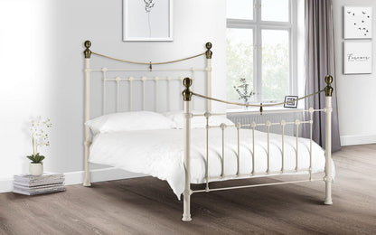 Victoria 135cm Double Bed - Stone White & Brass Julian Bowen