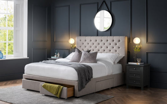 Wilton Deep Button 4 Drawer Bed 135cm Double - Grey Linen Julian Bowen