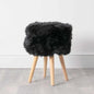 Black Sheepskin Wood Stool - Light Wood - Oakavia