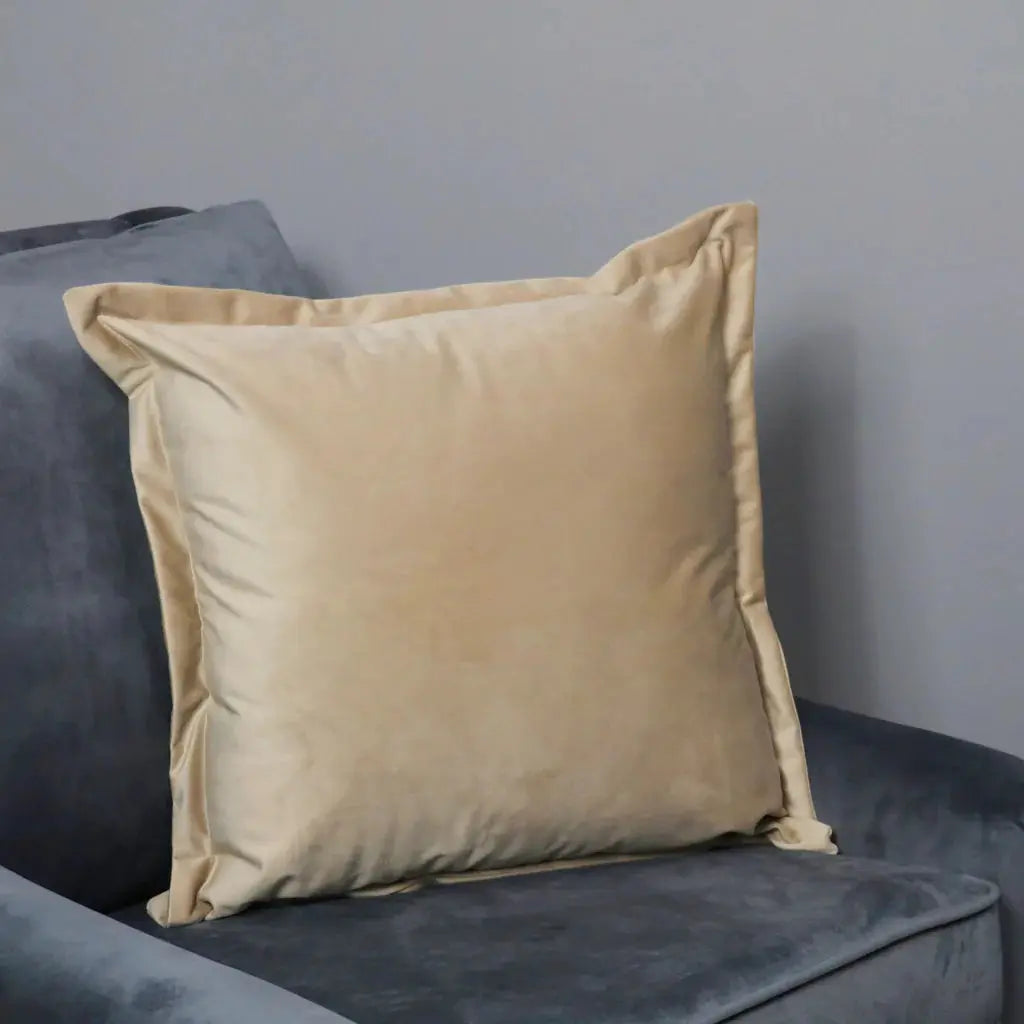 Beige Velvet Cushion - Feather Filled - Oakavia