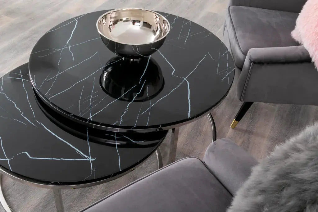 Black Stone Coffee Table - Nest of 2 - Oakavia