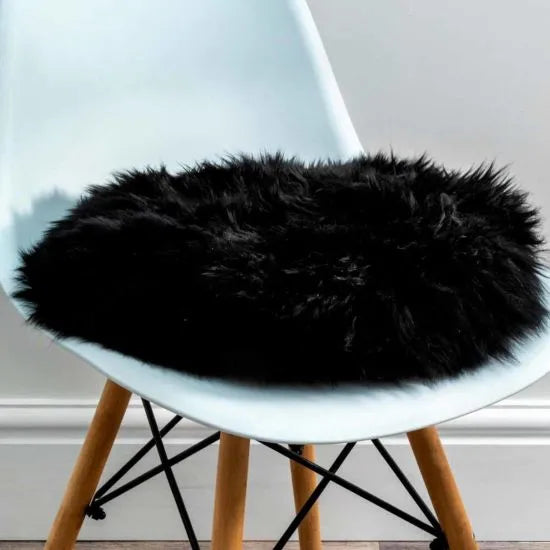 Black Round Sheepskin Chair Pad - Oakavia