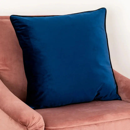 Blue Piped Velvet Cushion - Feather Filled - Oakavia