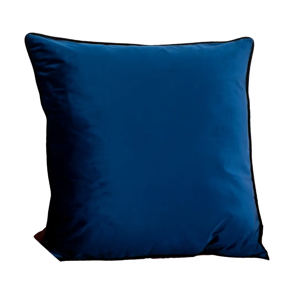 Blue Piped Velvet Cushion - Feather Filled - Oakavia