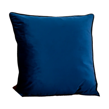 Blue Piped Velvet Cushion - Feather Filled - Oakavia