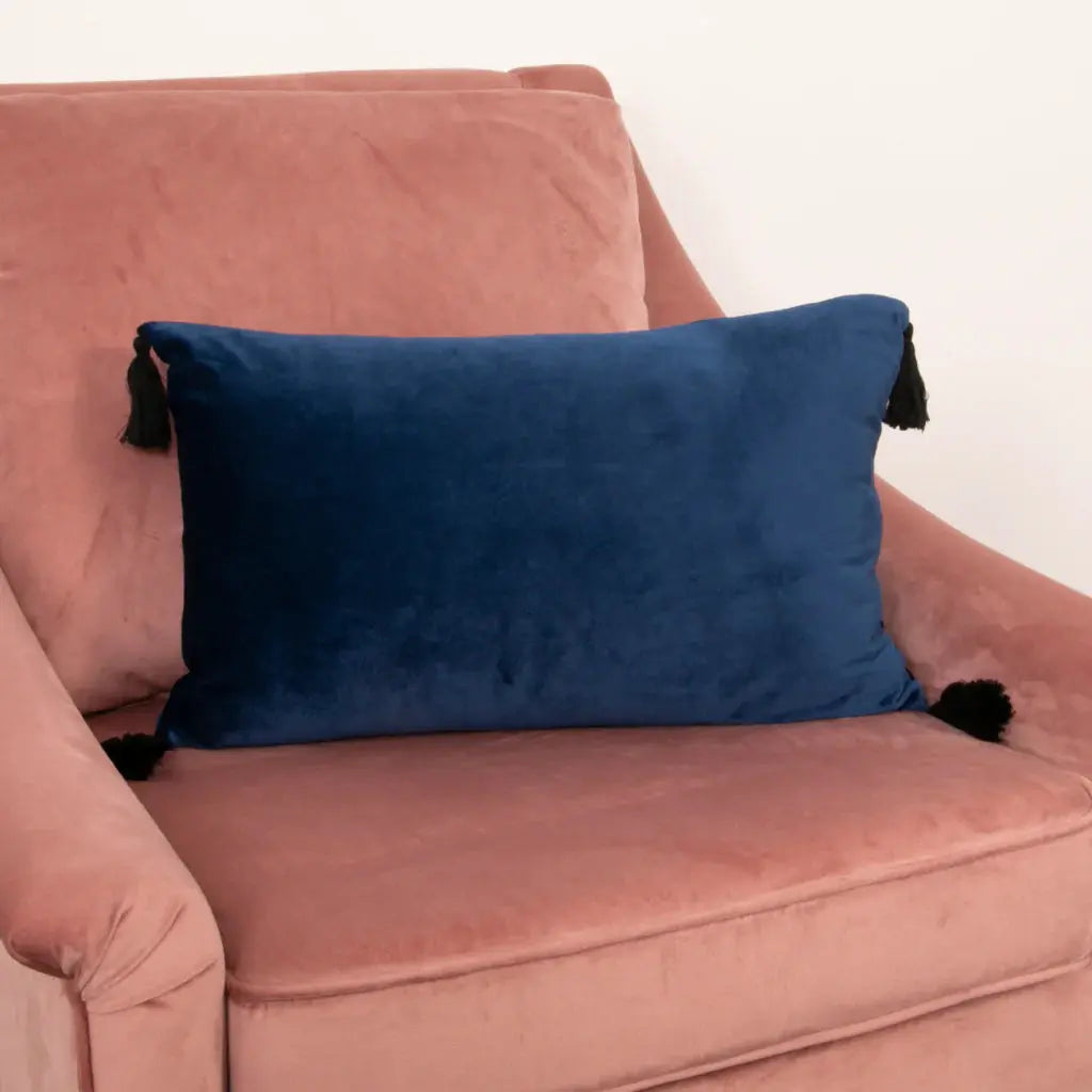 Blue Velvet Tasselled Boudoir Cushion Cover - Oakavia