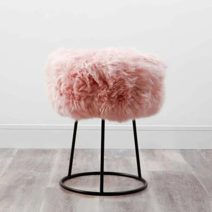 Blush Pink Metal Sheepskin Stool - Oakavia