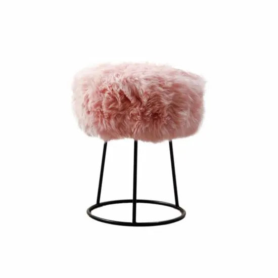 Blush Pink Metal Sheepskin Stool - Oakavia