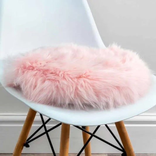 Blush Pink Round Sheepskin Chair Pad - Oakavia