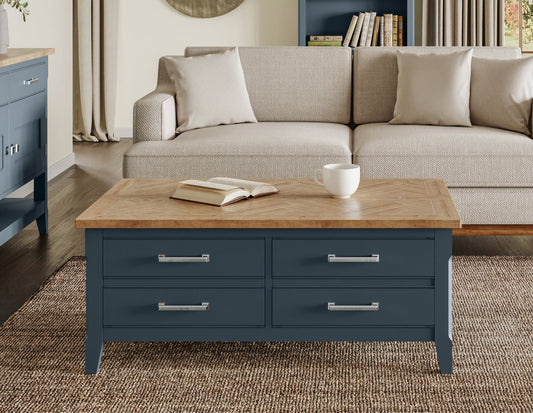 Signature Blue Coffee Table With Drawers & Hidden Storage Trunk Baumhaus