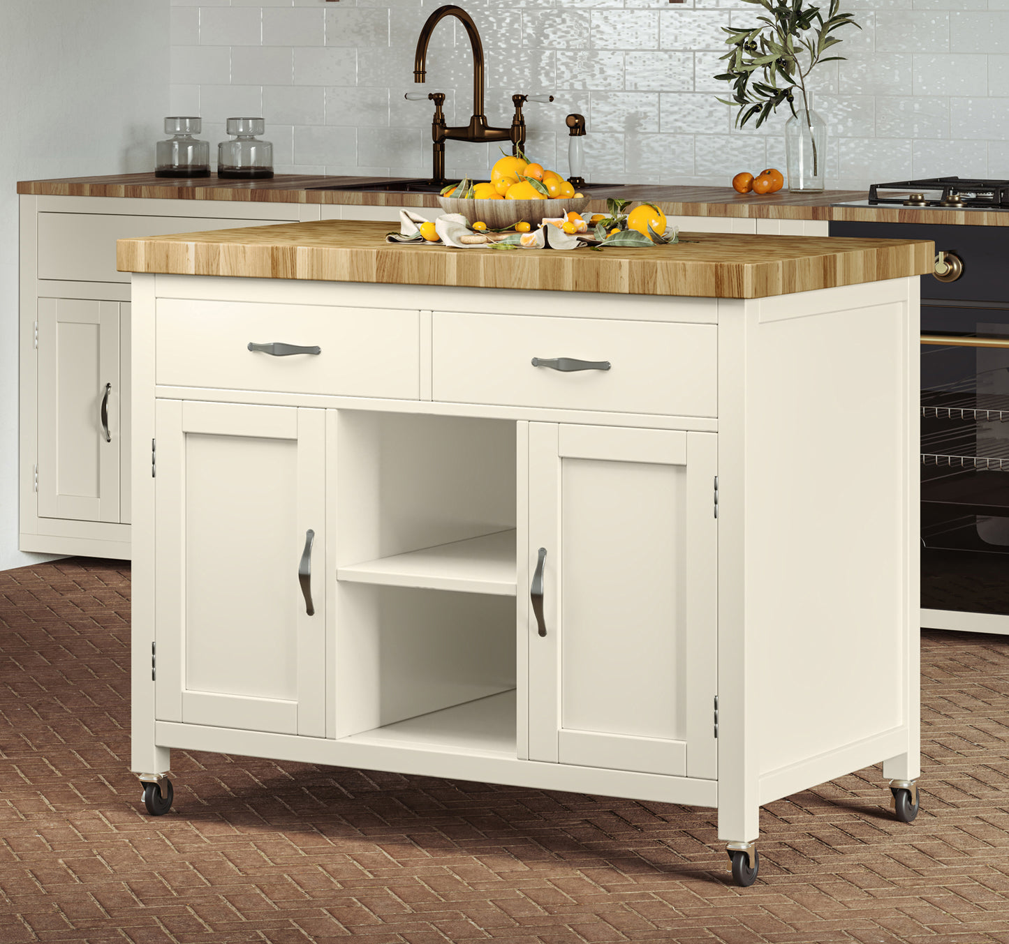 Kitchen Island (Cream) with Butchers Block Baumhaus