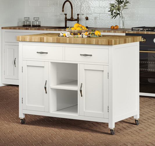 Kitchen Island (White) with Butchers Block Baumhaus