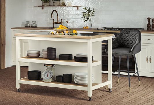 Kitchen Island (Cream) Open with Breakfast Bar Baumhaus