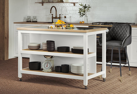 Kitchen Island (White) Open with Breakfast Bar Baumhaus