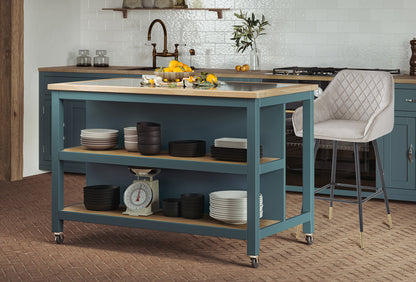 Kitchen Island (Blue) Open with Breakfast Bar Baumhaus