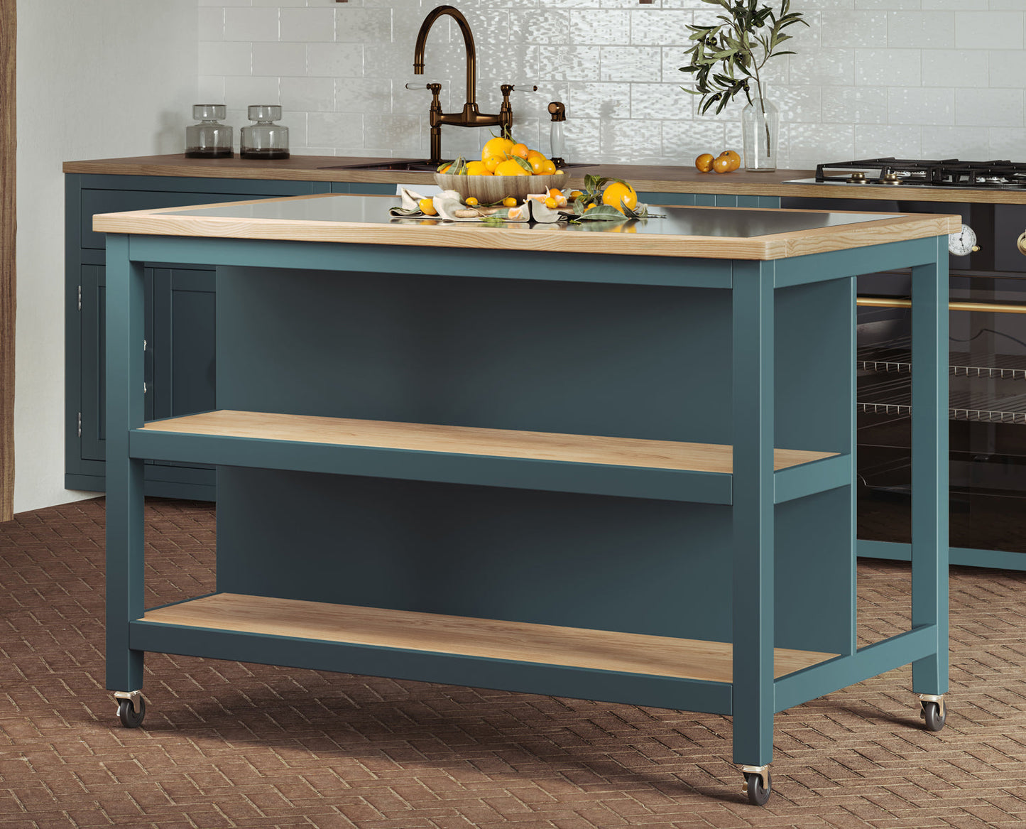 Kitchen Island (Blue) Open with Breakfast Bar Baumhaus