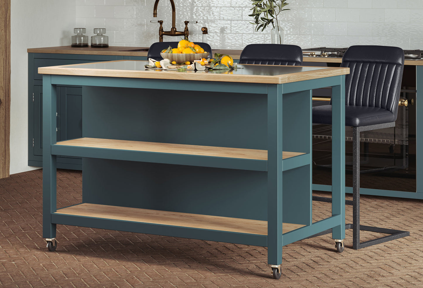 Kitchen Island (Blue) Open with Breakfast Bar Baumhaus