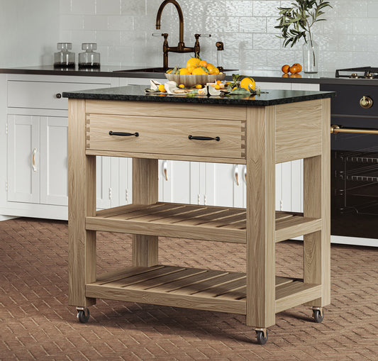 Kitchen Island (Oak) Two Drawer With Black Granite Top Baumhaus