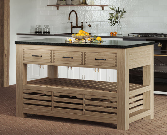 Kitchen Island (Oak) Three Drawer With Black Granite Top Baumhaus