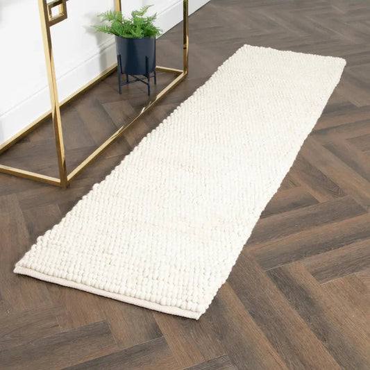 Cream Bubble Runner Wool Rug - 60 x 230cm - Oakavia