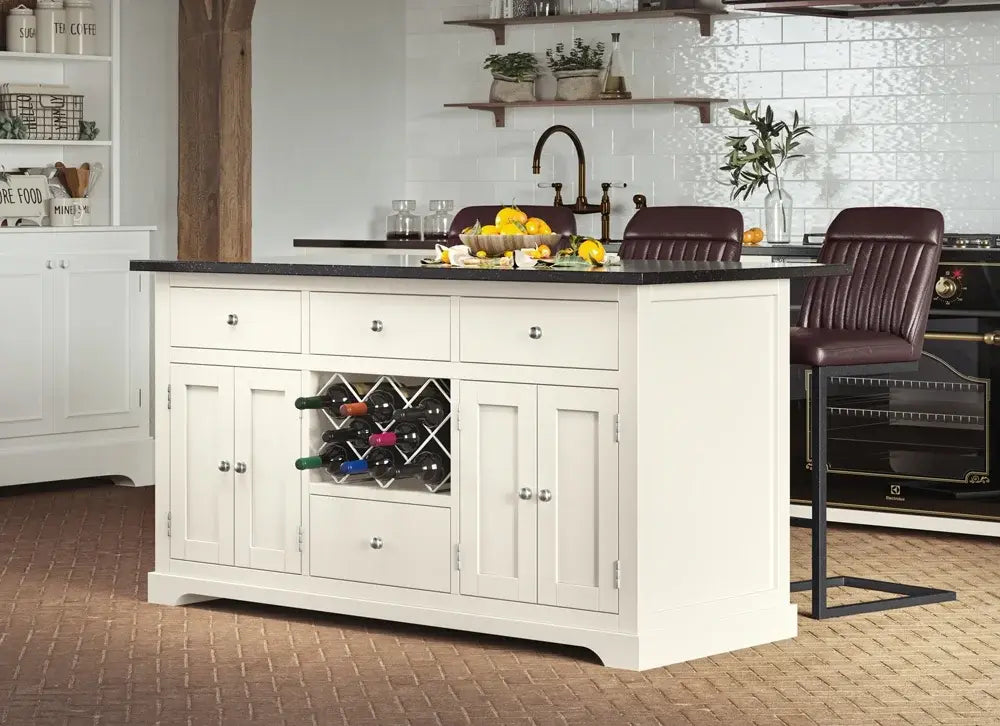 Cream Kitchen Island with Black Granite Top - Oakavia