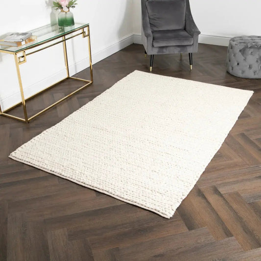 Cream Knitted Large Wool Rug -  120 x 180cm - Oakavia