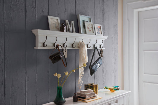 NovaSolo Halifax Classic White 8 Hook Coat Rack - Oakavia