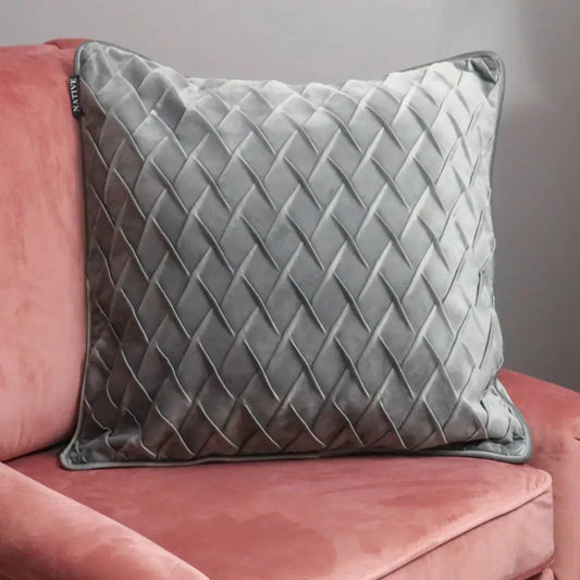 Diamond Pattern Grey Velvet Cushion Cover - Oakavia