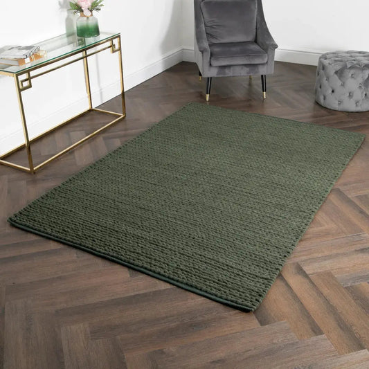 Green Knitted Large Wool Rug - 120 x 180cm - Oakavia