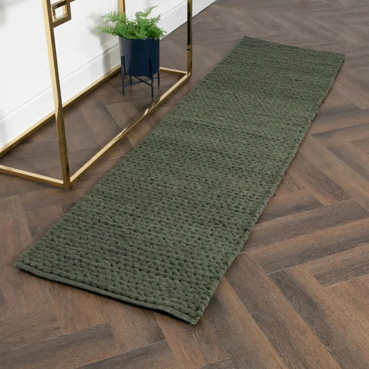 Green Knitted Runner Wool Rug (60 x 230cm) - Oakavia