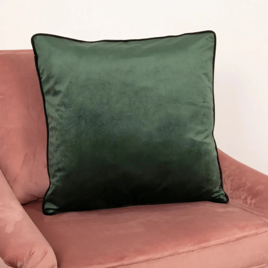 Green Piped Velvet Cushion Feather Filled - Oakavia