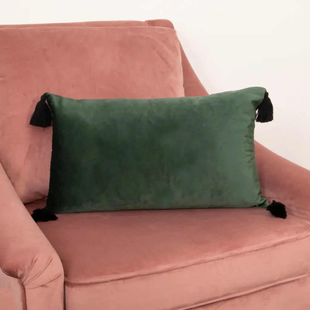 Green Velvet Tasselled Boudoir Cushion Cover - Oakavia