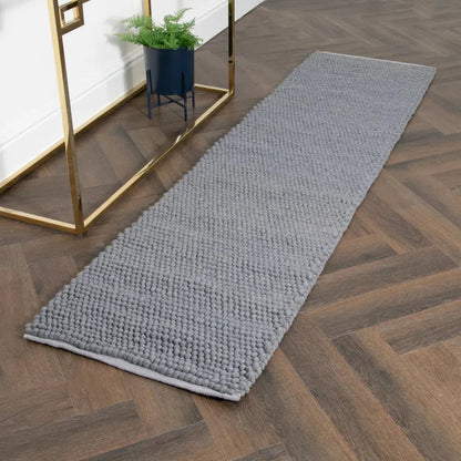 Grey Bubble Runner Wool Rug - 60 x 230cm - Oakavia