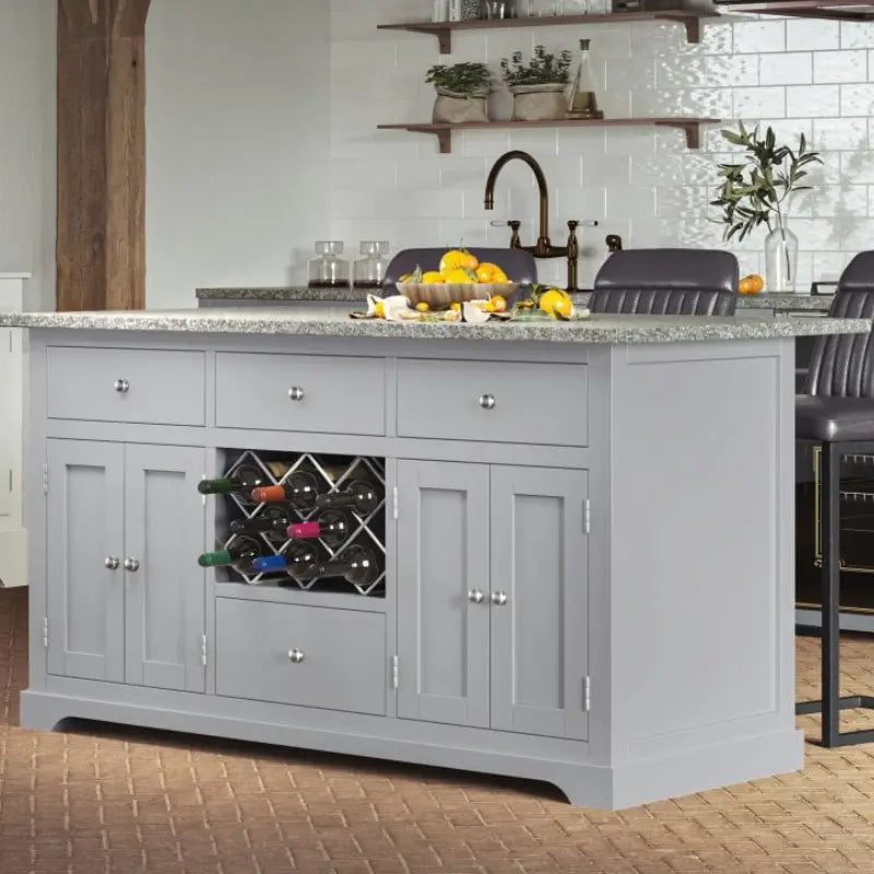 Grey Kitchen Island With Grey Granite Worktop - Oakavia