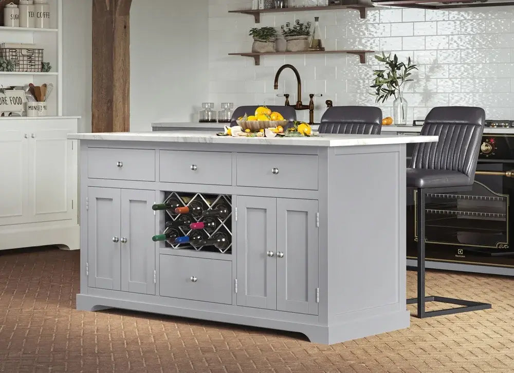 Wood Furniture UK - Shop Grey Kitchen Island With White Granite Worktop - Oakavia