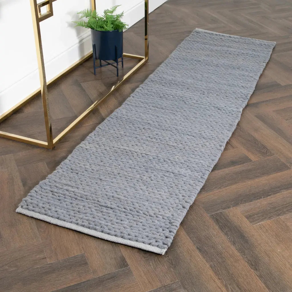 Grey Knitted Runner Wool Rug - 60 x 230cm - Oakavia