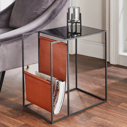 Leather Magazine Holder Side Table - Oakavia