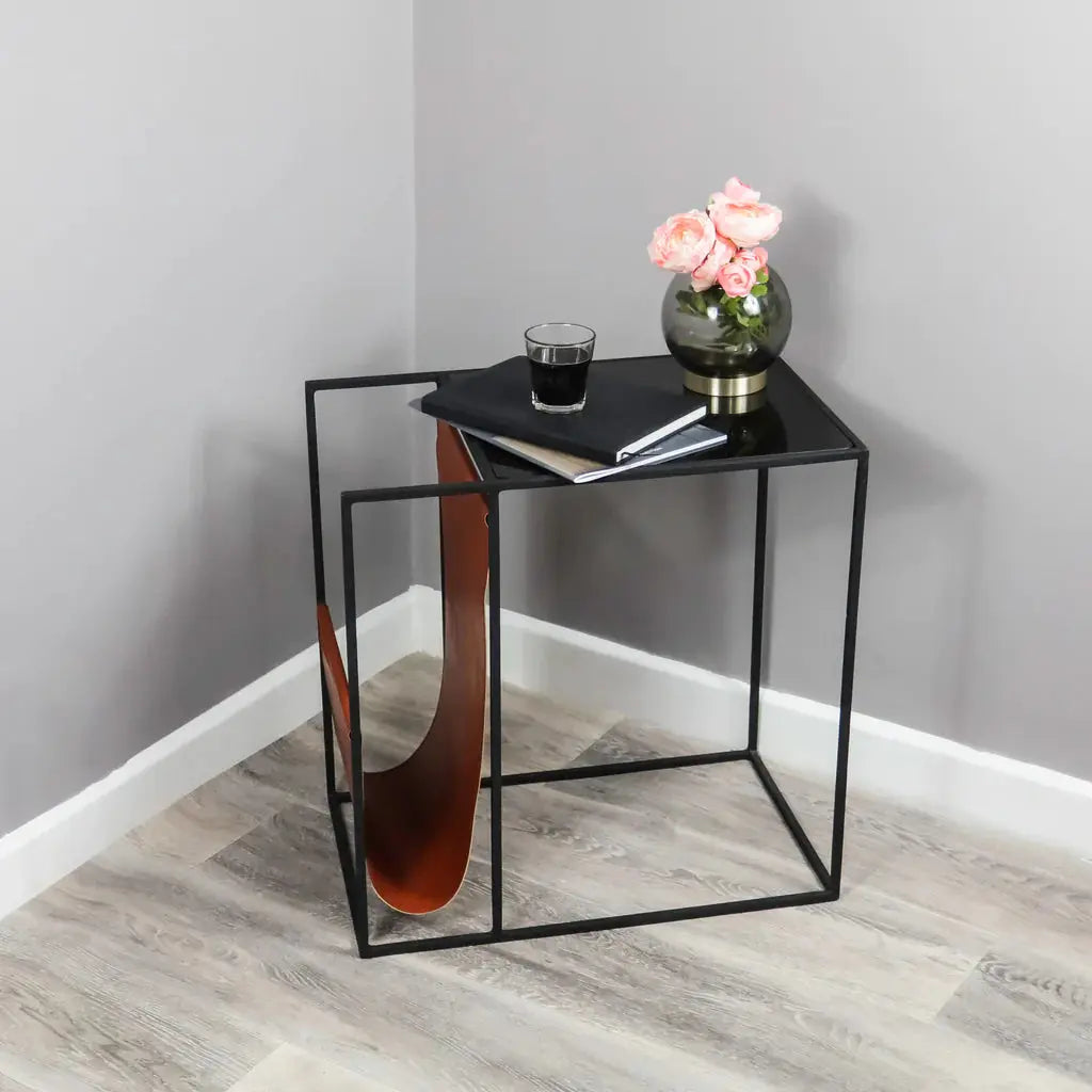 Leather Magazine Holder Side Table - Oakavia