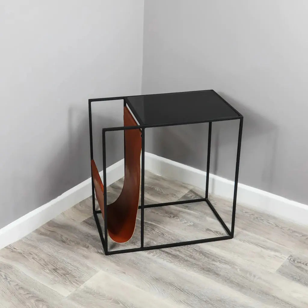 Leather Magazine Holder Side Table - Oakavia