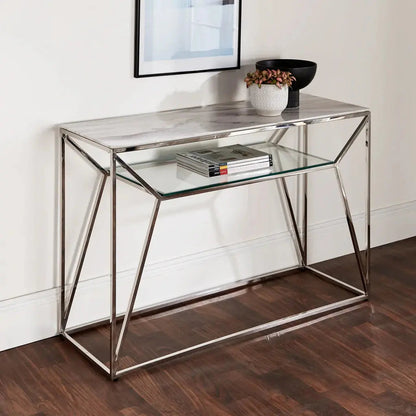 Marble Glass Console Table - Oakavia