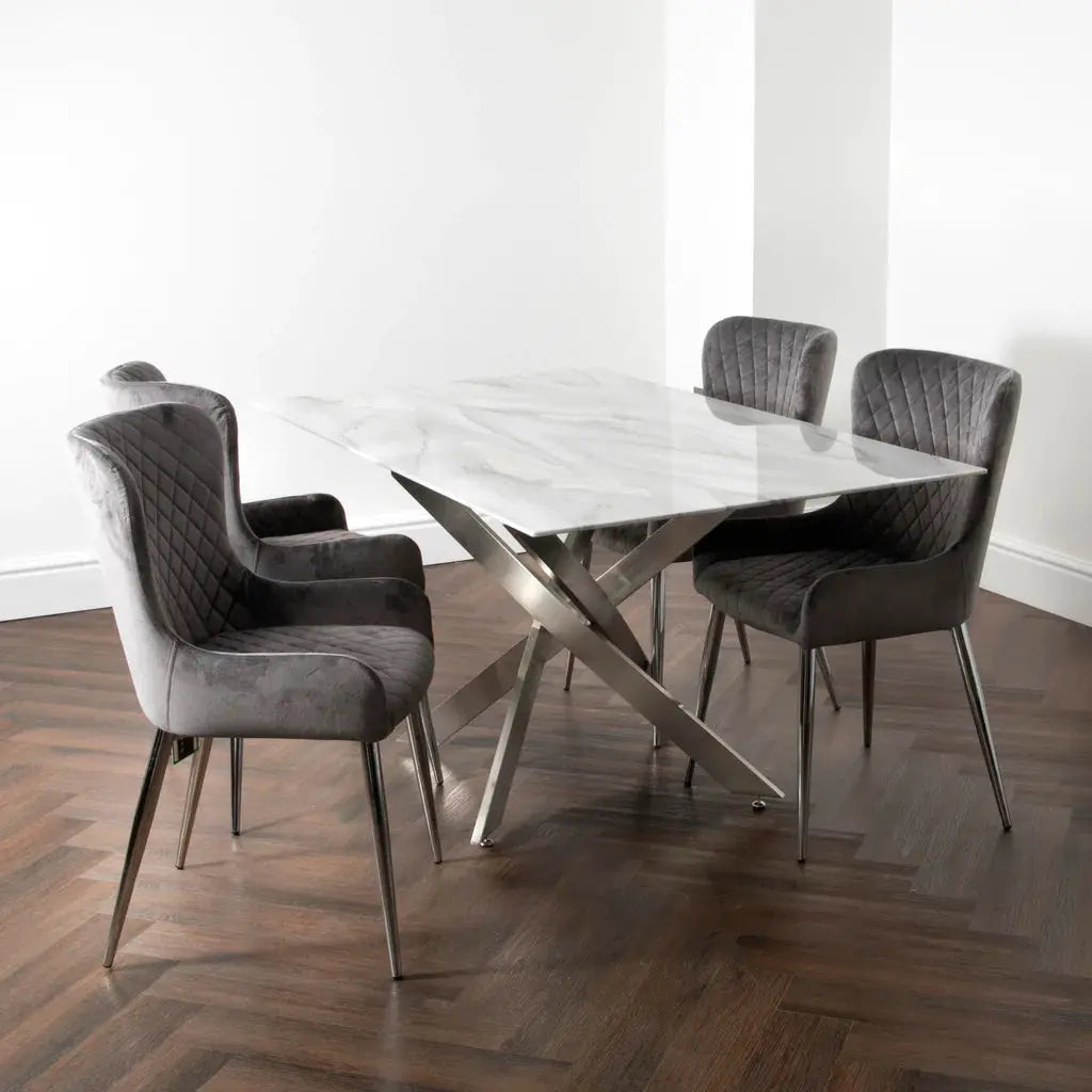 Marble Glass Rectangle Dining Table with 4 Chairs - Oakavia