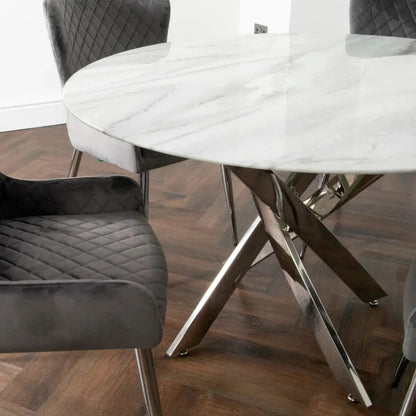 Marble Glass Round Dining Table with 4 Chairs - Oakavia