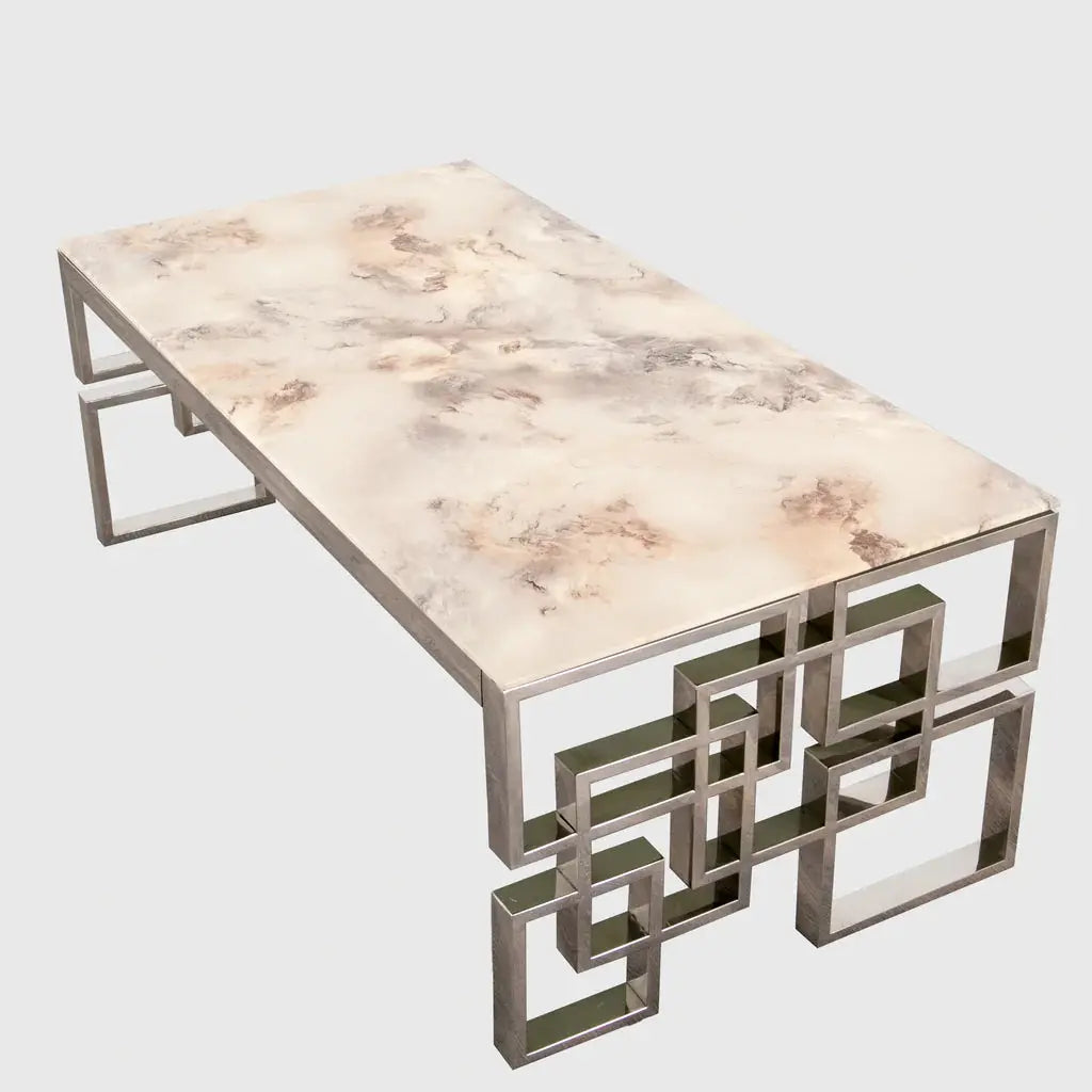 Marble Glass Silver Coffee Table - Oakavia