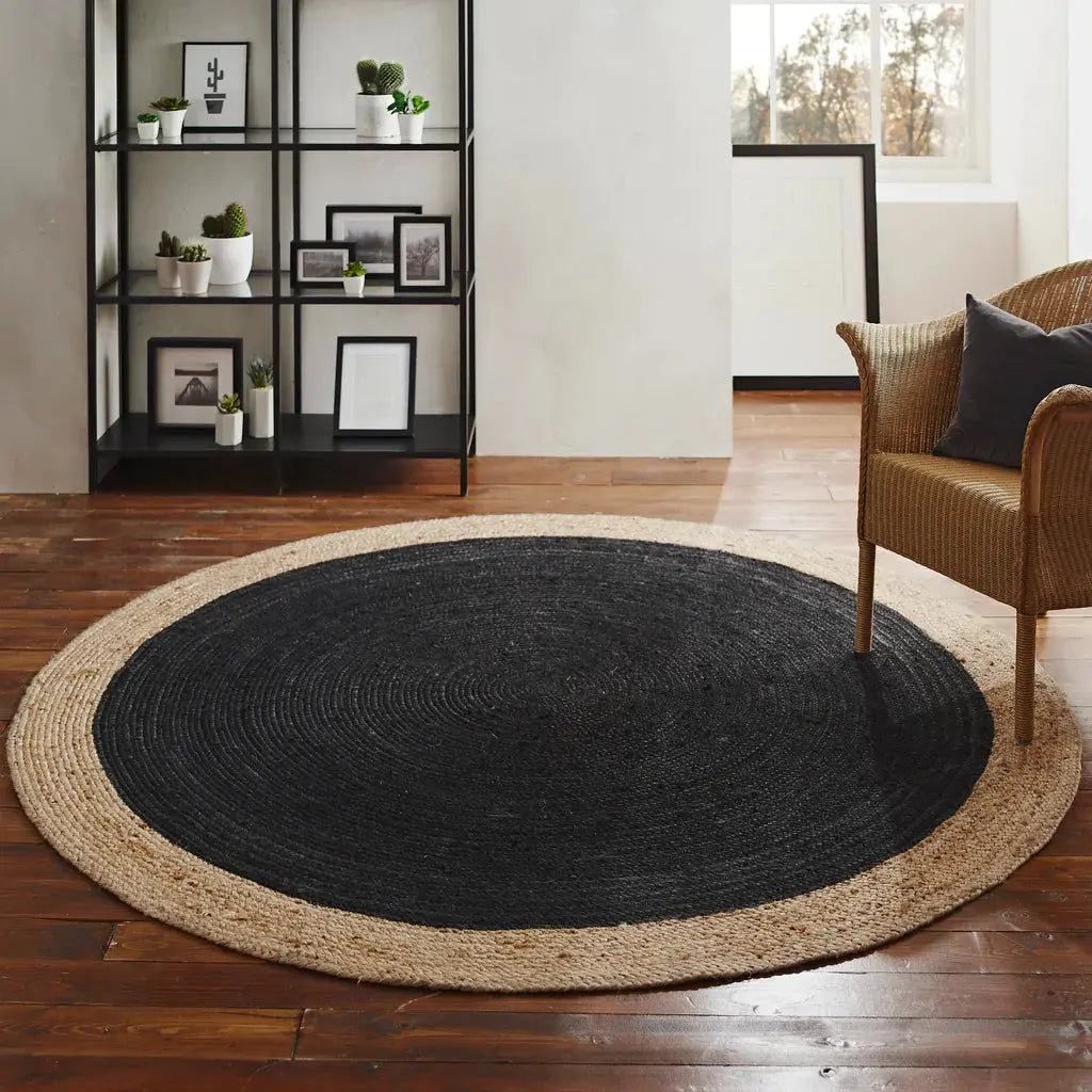 Milano Soft Jute Rug with Charcoal Centre - 200cm Diameter - Oakavia