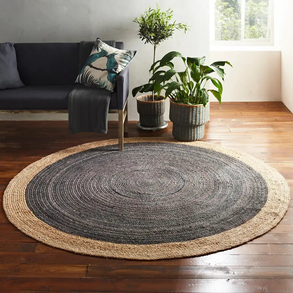 Milano Soft Jute Rug with Light Grey Centre - 120cm Diameter - Oakavia