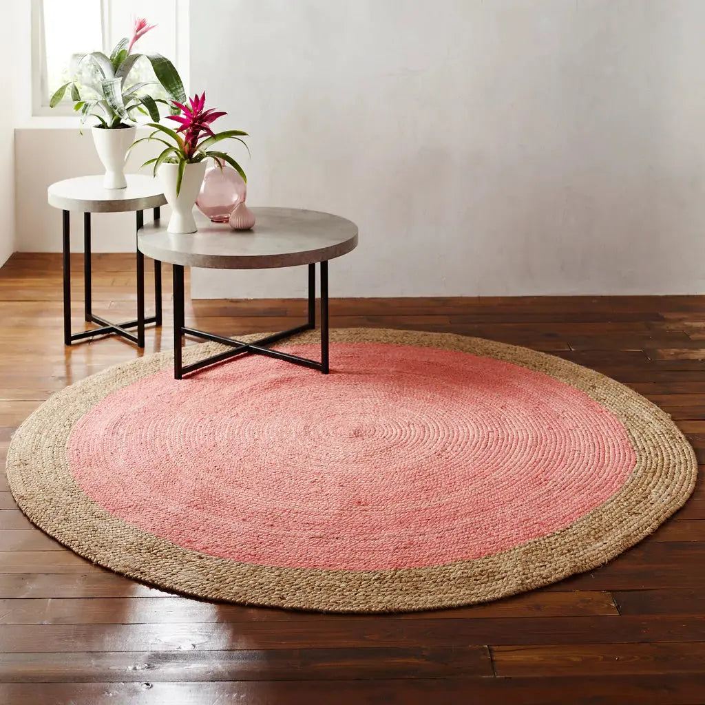 Milano Soft Jute Rug with Pale Pink Centre - 120cm Diameter - Oakavia