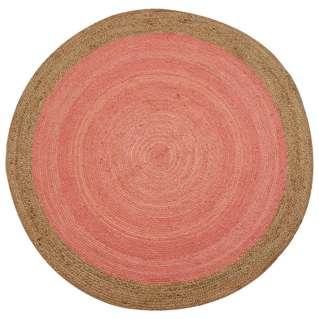 Milano Soft Jute Rug with Pale Pink Centre - 120cm Diameter - Oakavia