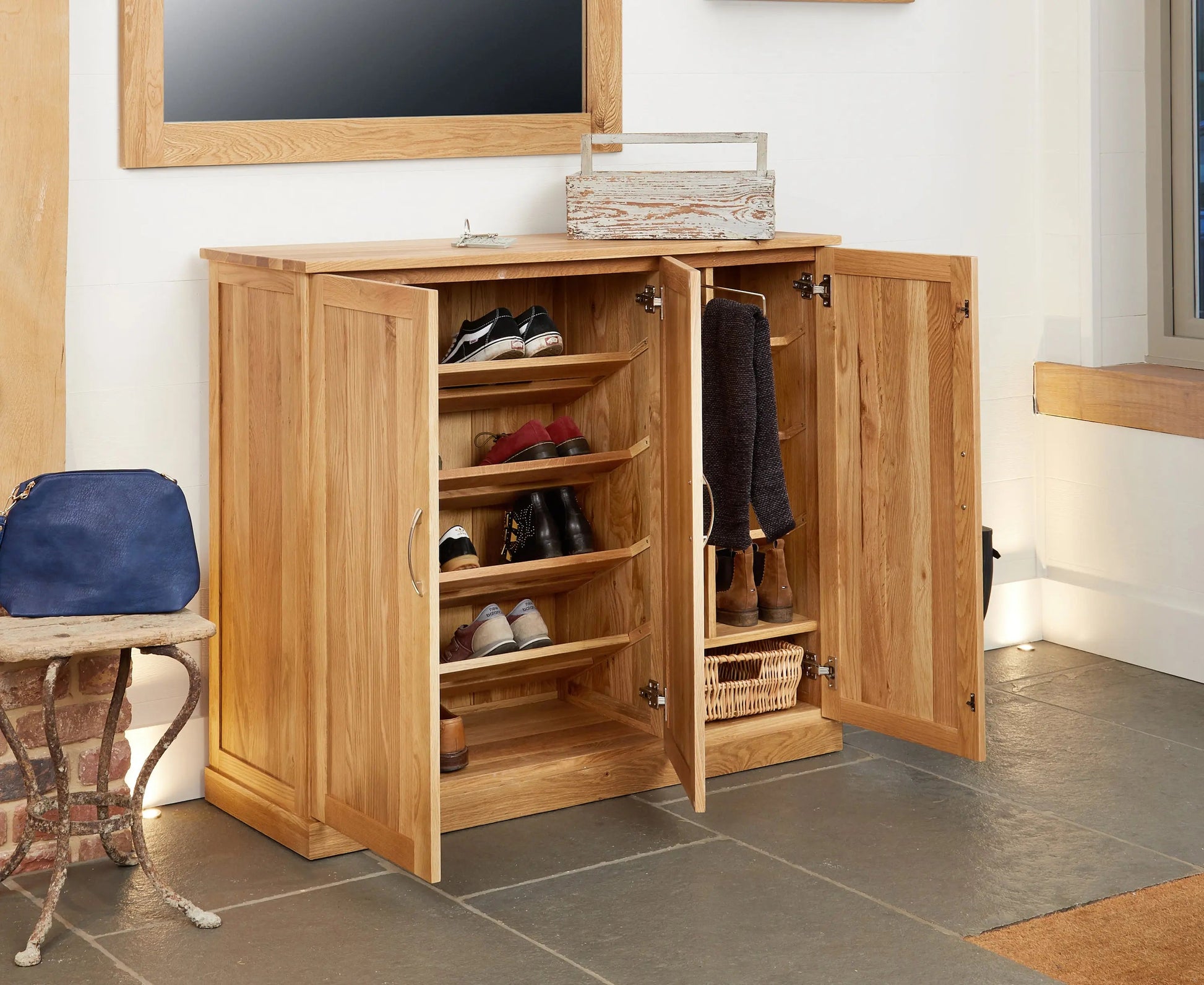 Wood Furniture UK - Shop Mobel Oak Extra Large Shoe Cupboard - Oakavia