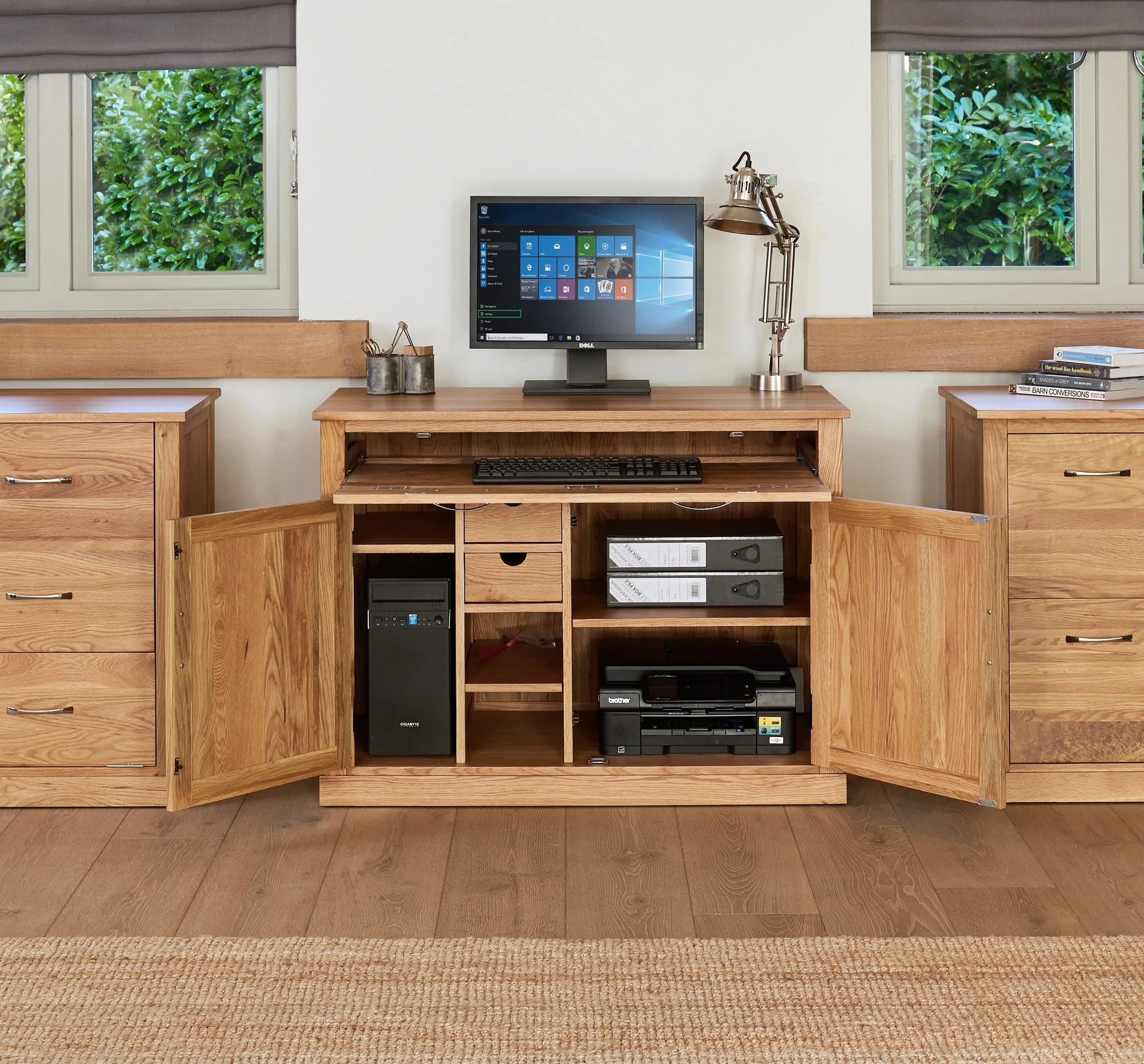 Wood Furniture UK - Shop Mobel Oak Hidden Home Office - Oakavia